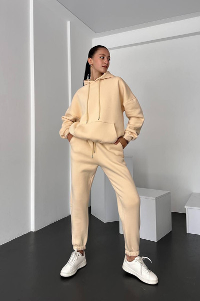 Kapüşonlu Krem Kadın Alt Üst Takım