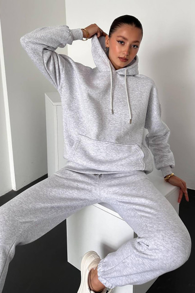 Kapüşonlu Melanjlı Gri Kadın Alt Üst Takım