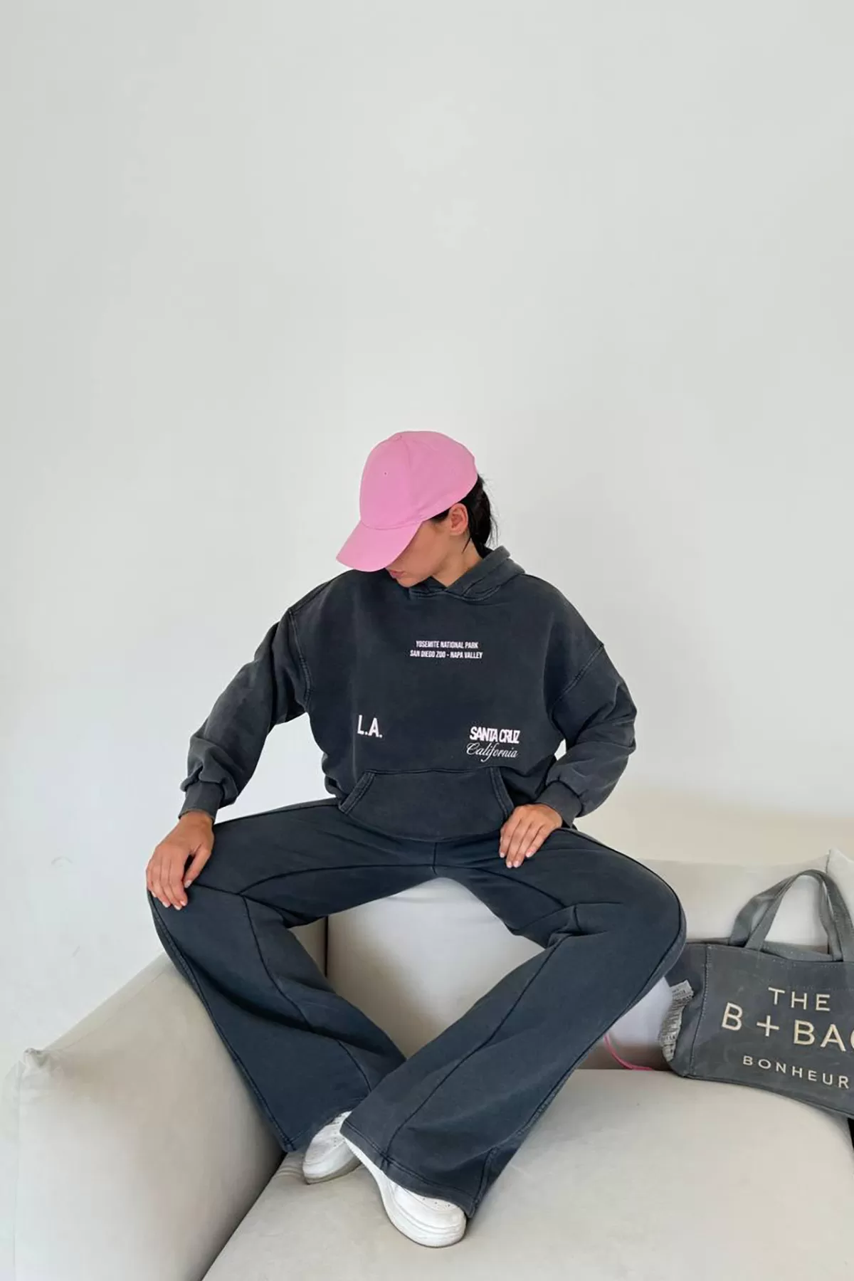 Kapüşonlu Pamuklu Antrasit Kadın Eşofman Takımı