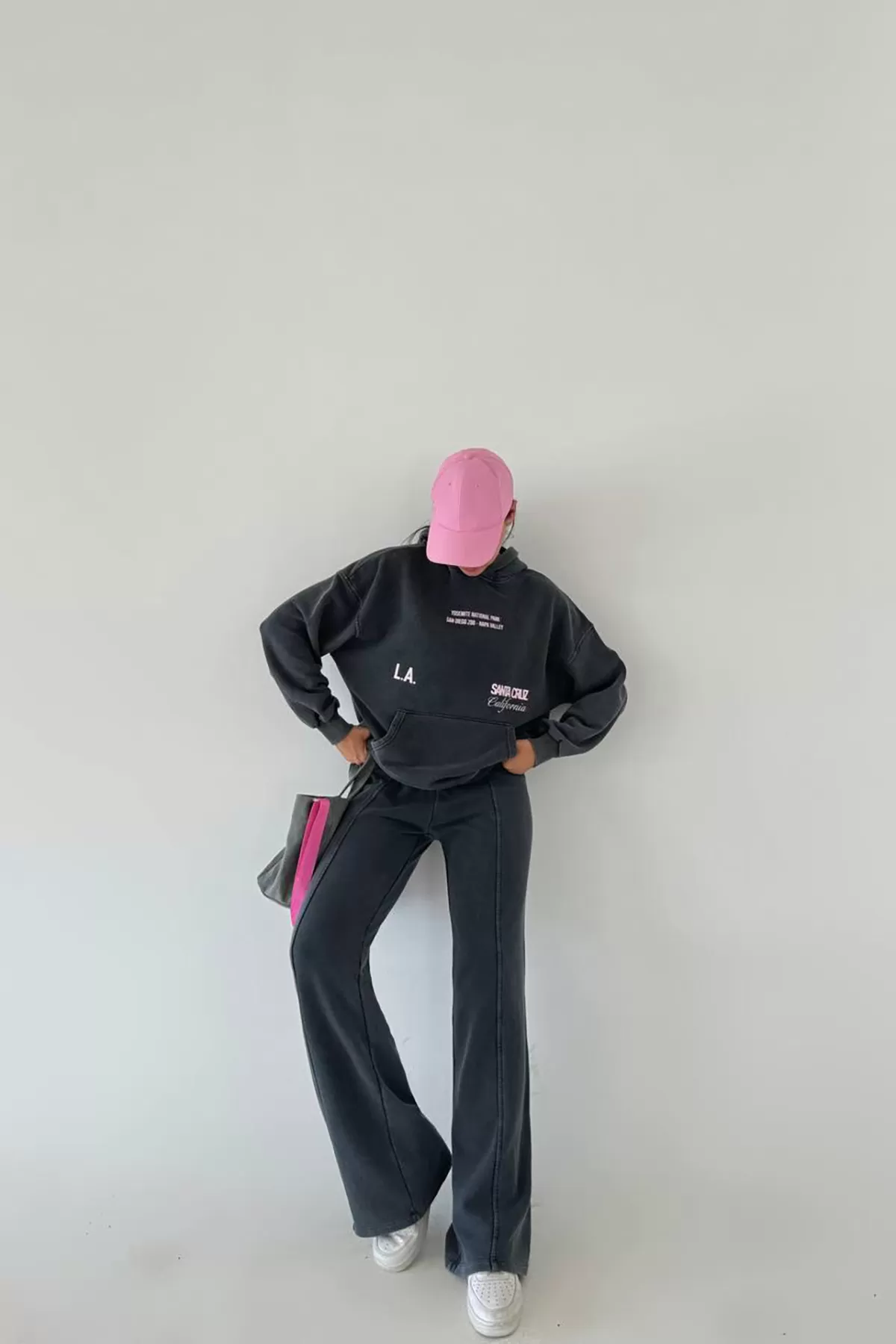 Kapüşonlu Pamuklu Antrasit Kadın Eşofman Takımı