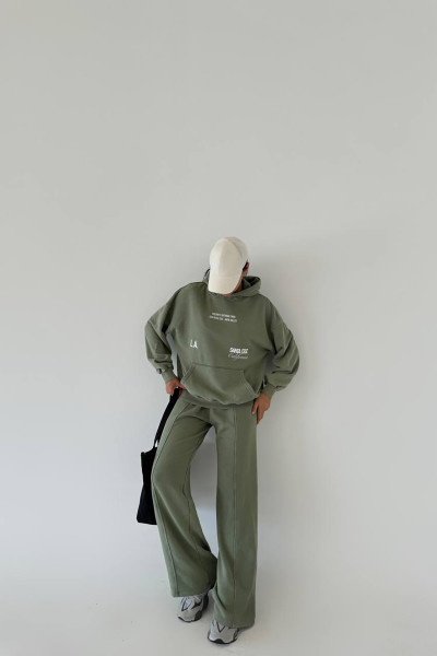 Kapüşonlu Pamuklu Çağla Yeşili Kadın Eşofman Takımı