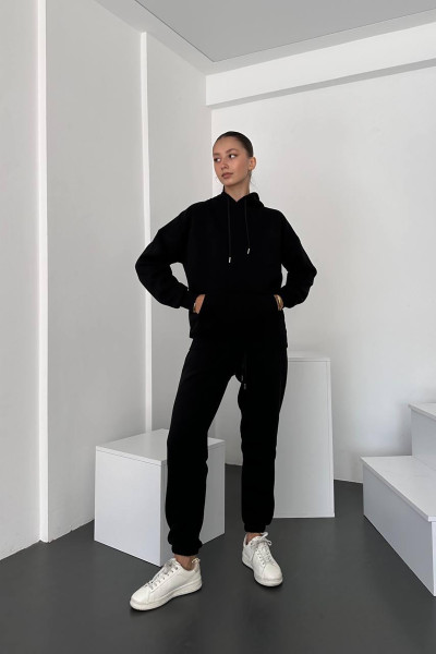 Kapüşonlu Siyah Kadın Alt Üst Takım
