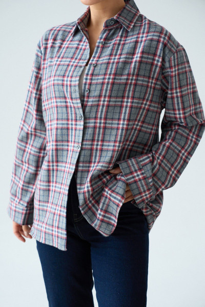 Kareli Gri Kadın Gömlek