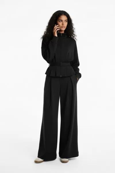 Kemerli Siyah Modal Kumaş Kadın Alt Üst Takım