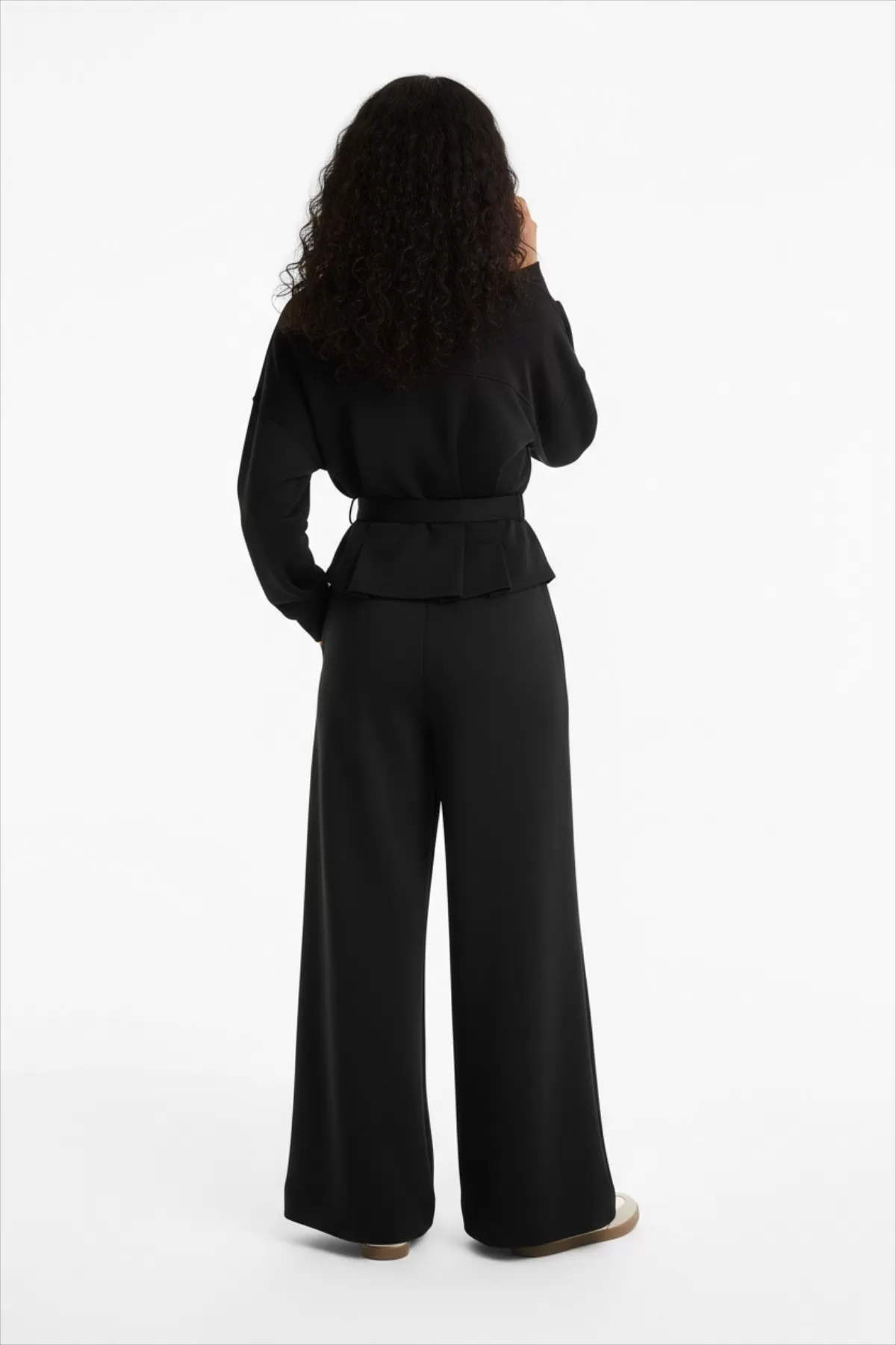 Kemerli Siyah Modal Kumaş Kadın Alt Üst Takım