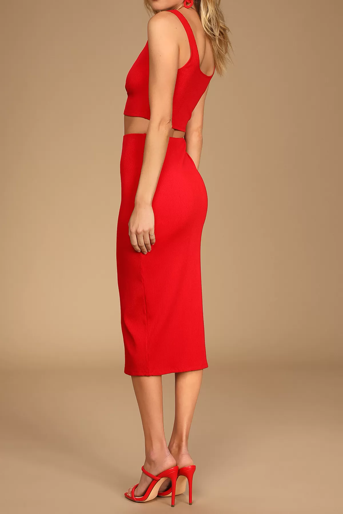 Kırmızı Kaşkorse Etek Bluz Kadın İkili Takım