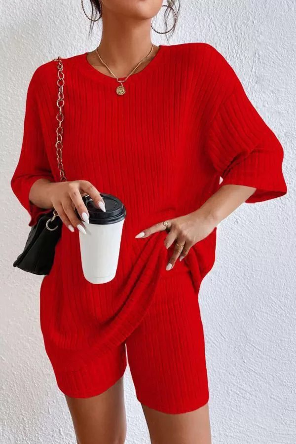 Kırmızı Tunik Biker Tayt Alt Üst Takım