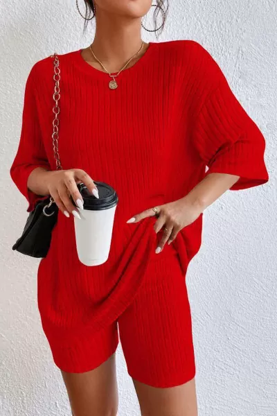 Kırmızı Tunik Biker Tayt Alt Üst Takım