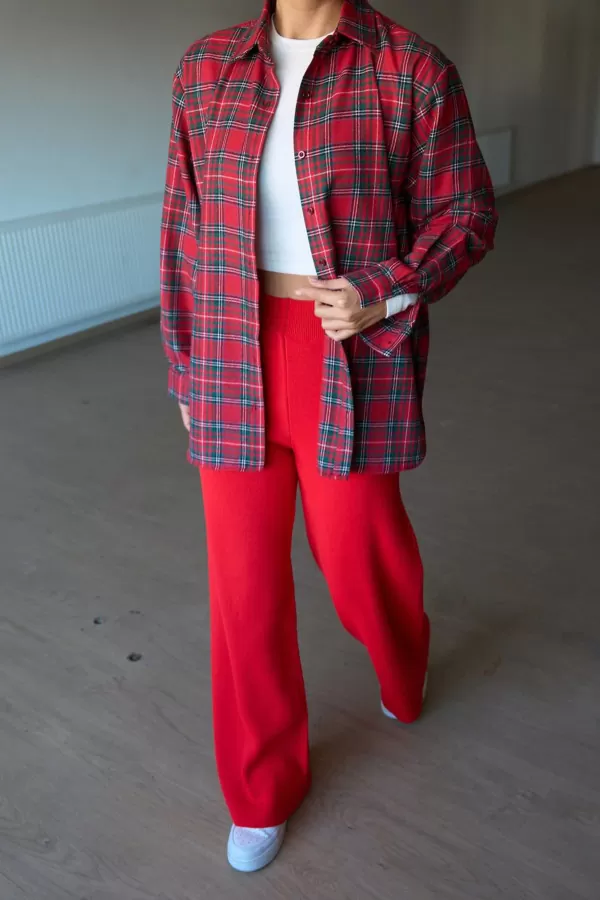 Kırmızı Yeşil Ekose Kadın Gömlek