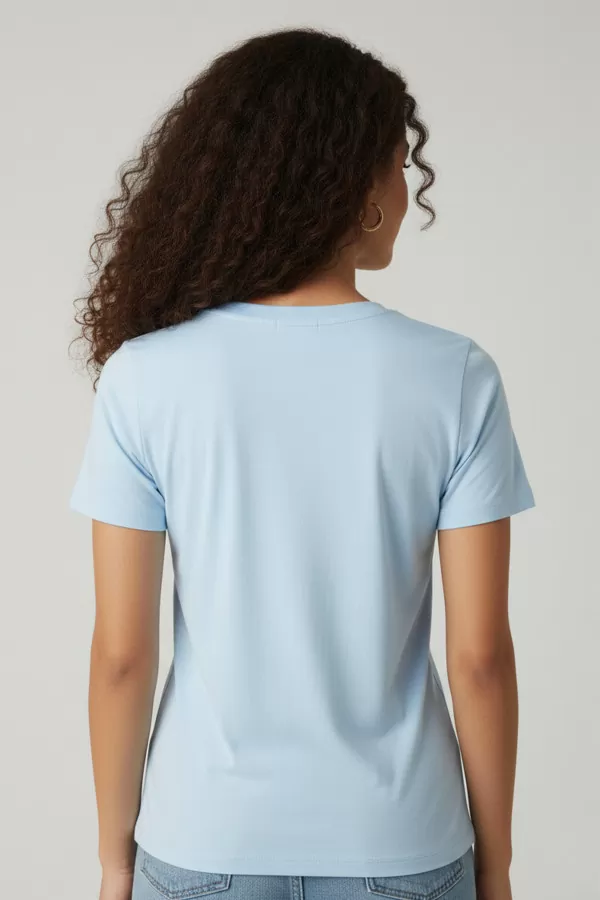 Kısa Kollu V Yaka Bebe Mavi Modal Kadın Tişört