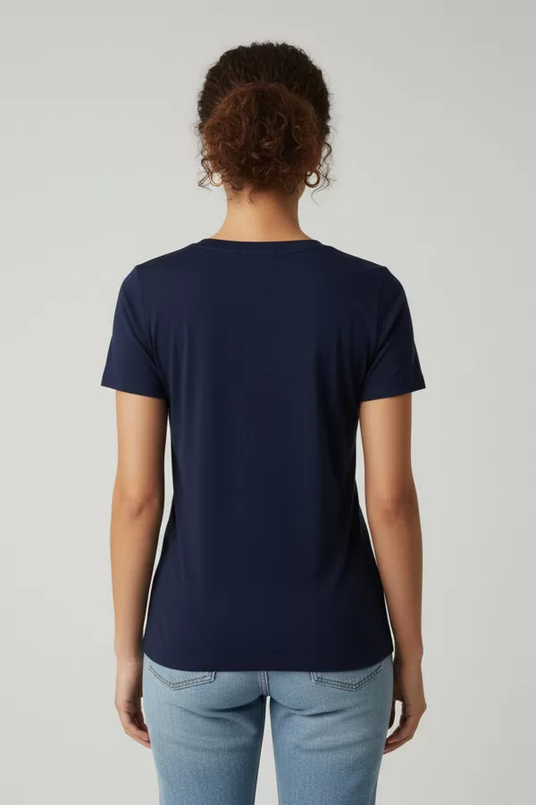 Kısa Kollu V Yaka Lacivert Modal Kadın Tişört