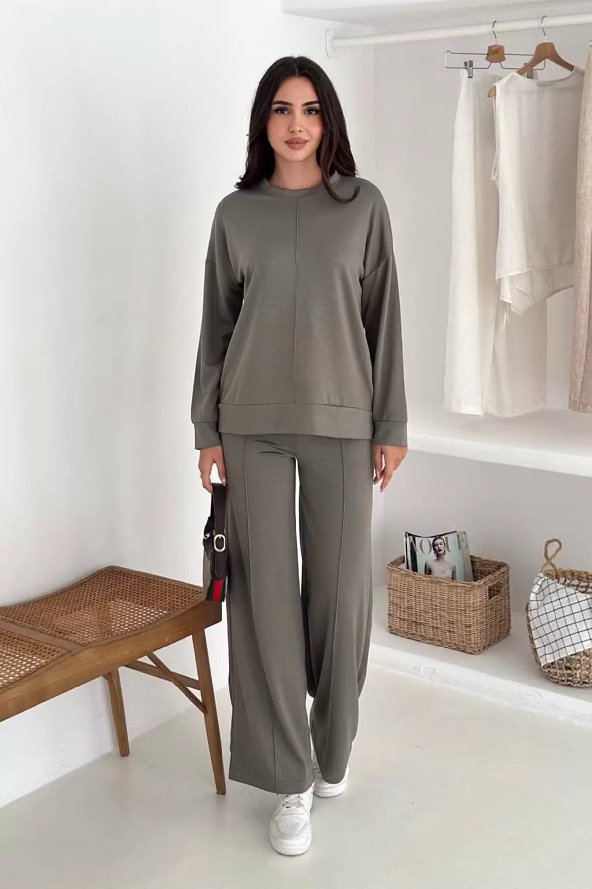 Koyu Gri Modal Kumaş Kadın Alt Üst Takım