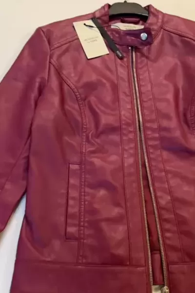 Koyu Gül Kurusu Suni Deri Kadın Mont