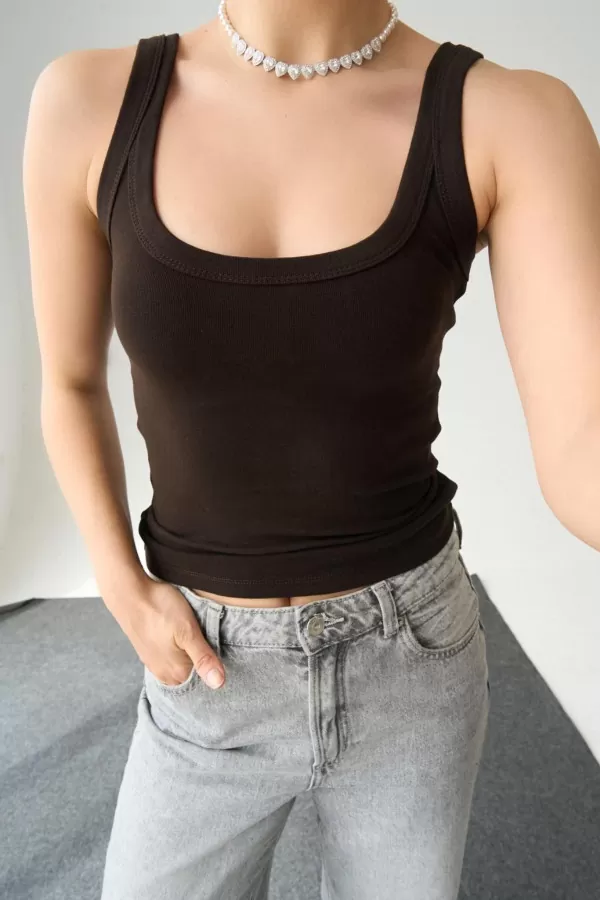 Koyu Kahve Pamuklu Kadın Atlet