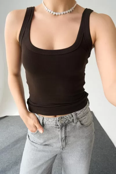 Koyu Kahve Pamuklu Kadın Atlet