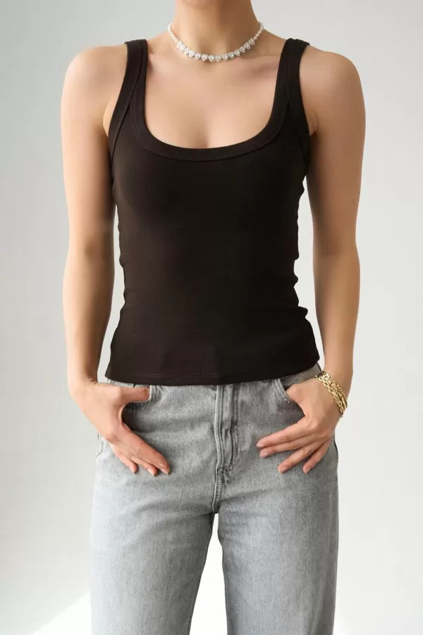 Koyu Kahve Pamuklu Kadın Atlet