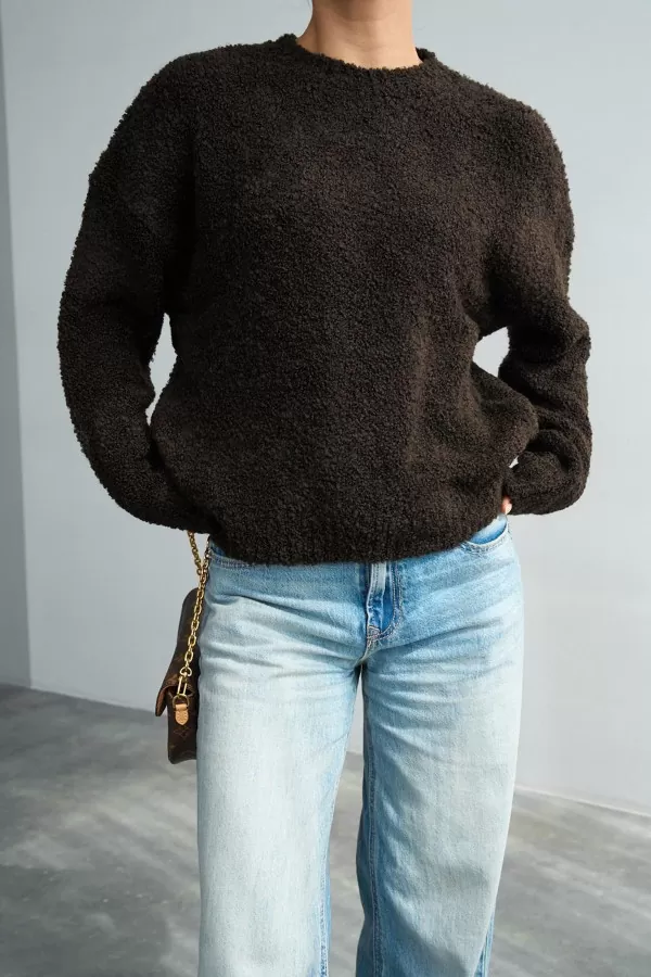 Koyu Kahverengi Soft Triko Kadın Kazak