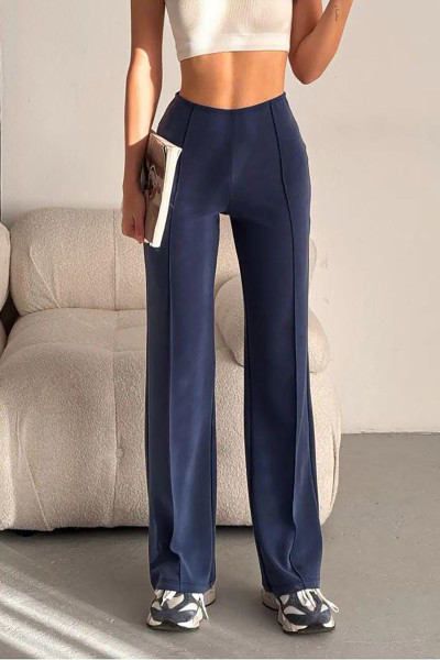 Çima Dikiş Detaylı Koyu Mavi Modal Kumaş Kadın Pantolon