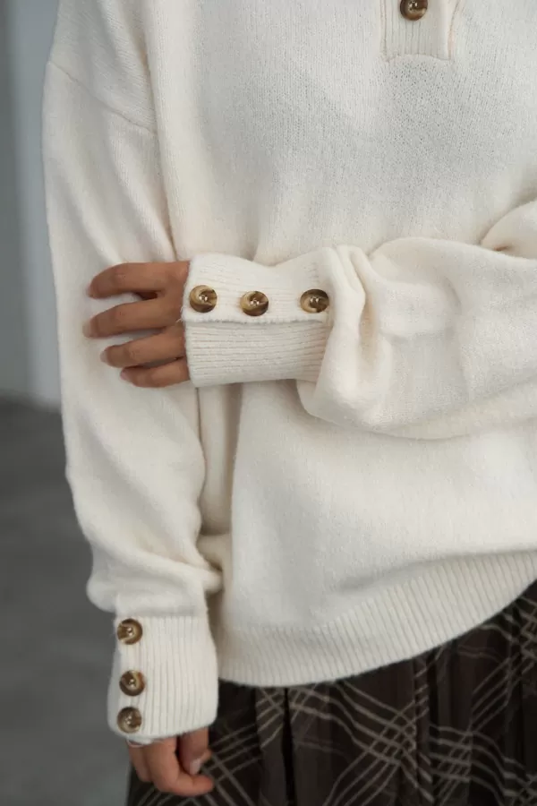 Krem Pamuklu Balıkçı Yaka Kadın Kazak