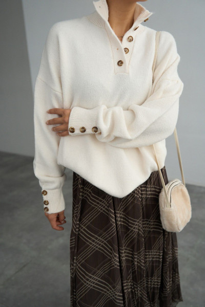 Krem Pamuklu Balıkçı Yaka Kadın Kazak