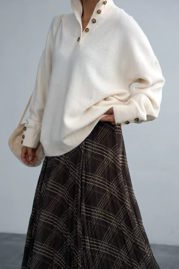 Krem Pamuklu Balıkçı Yaka Kadın Kazak