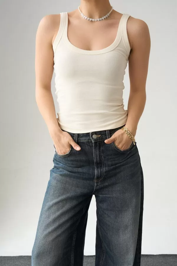 Krem Pamuklu Kadın Atlet