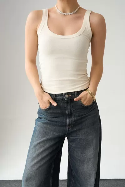 Krem Pamuklu Kadın Atlet