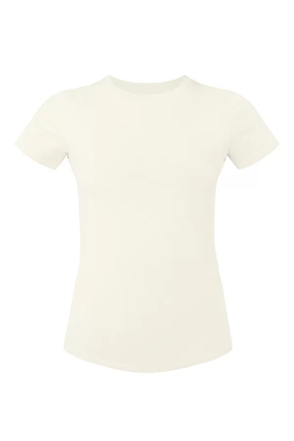Krem Rengi Pamuklu Basic Kadın T-Shirt