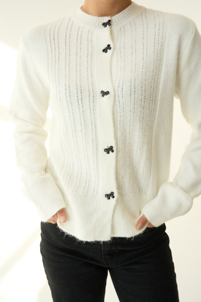 Krem Rengi Yünlü Triko Kadın Hırka