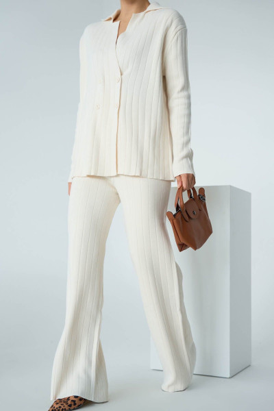 Krem Triko Hırka Pantolon Kadın Alt Üst Takım