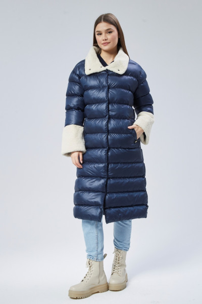 Kürklü Lacivert Kadın Kaban