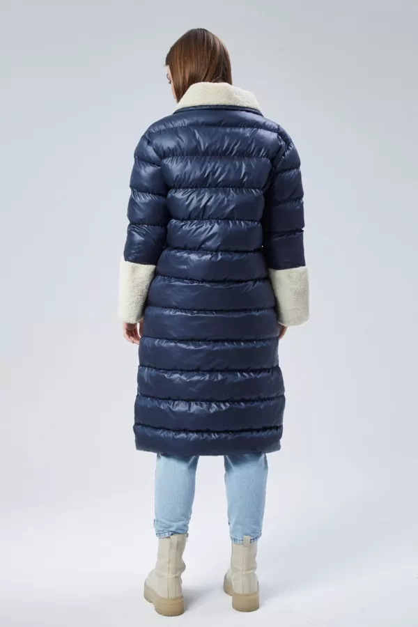 Kürklü Lacivert Kadın Kaban