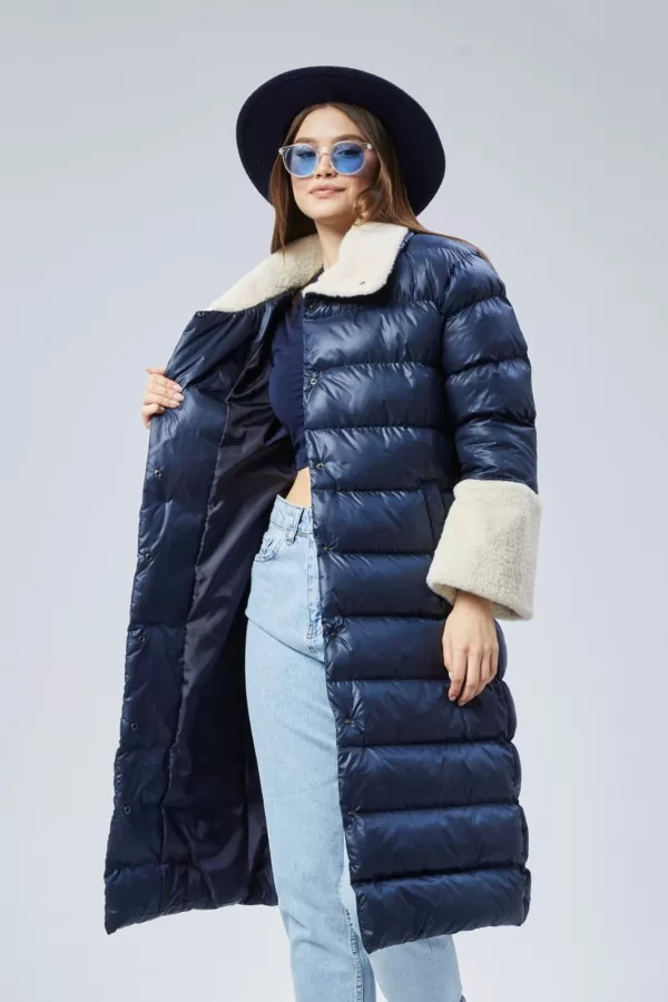 Kürklü Lacivert Kadın Kaban