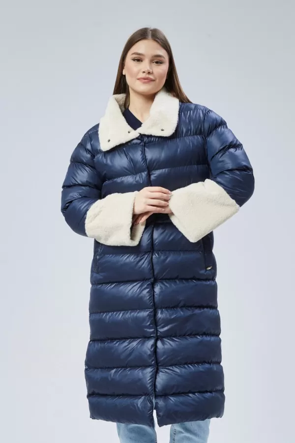 Kürklü Lacivert Kadın Kaban