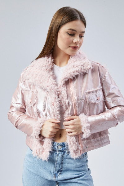 Kürklü Pembe Kadın Mont