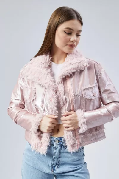 Kürklü Pembe Kadın Mont