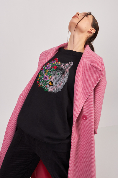 Kurt Nakışlı Siyah Kadın Sweatshirt