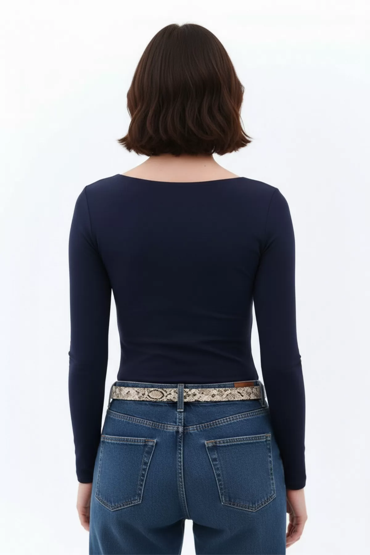 Lacivert Buzzy Kumaş Kare Yaka Body