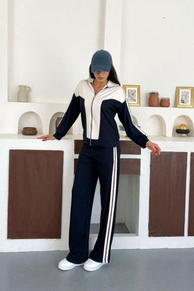 Lacivert Ekru Modal Kumaş Kadın Eşofman Takımı