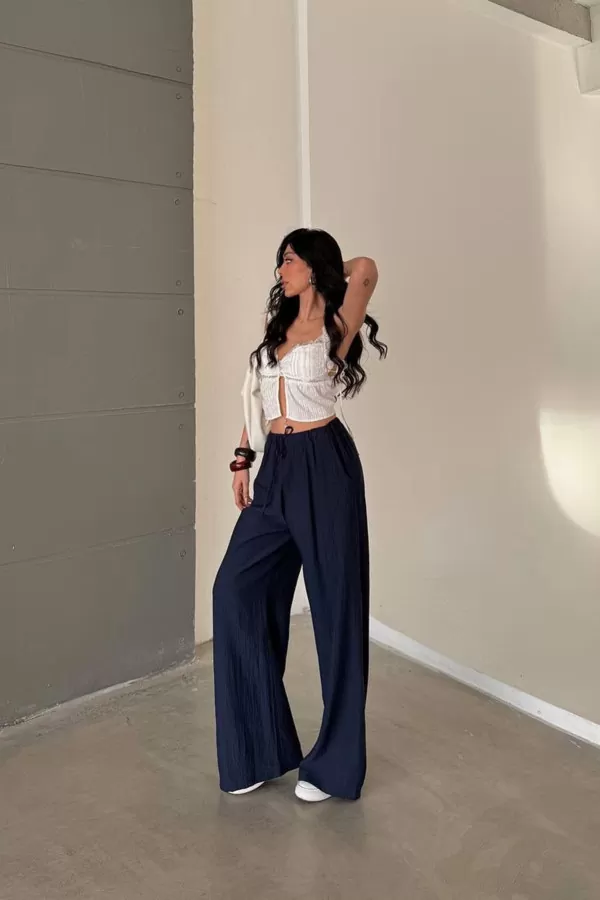 Lacivert Keten Kadın Pantolon