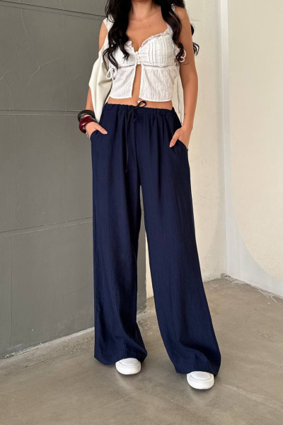 Lacivert Keten Kadın Pantolon