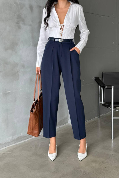 Lacivert Pamuklu Kadın Palazzo Pantolon