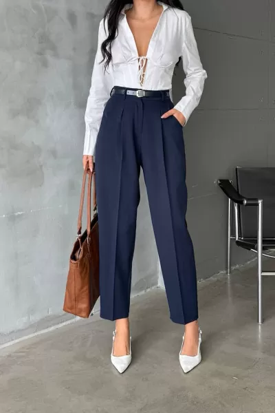 Lacivert Pamuklu Kadın Palazzo Pantolon