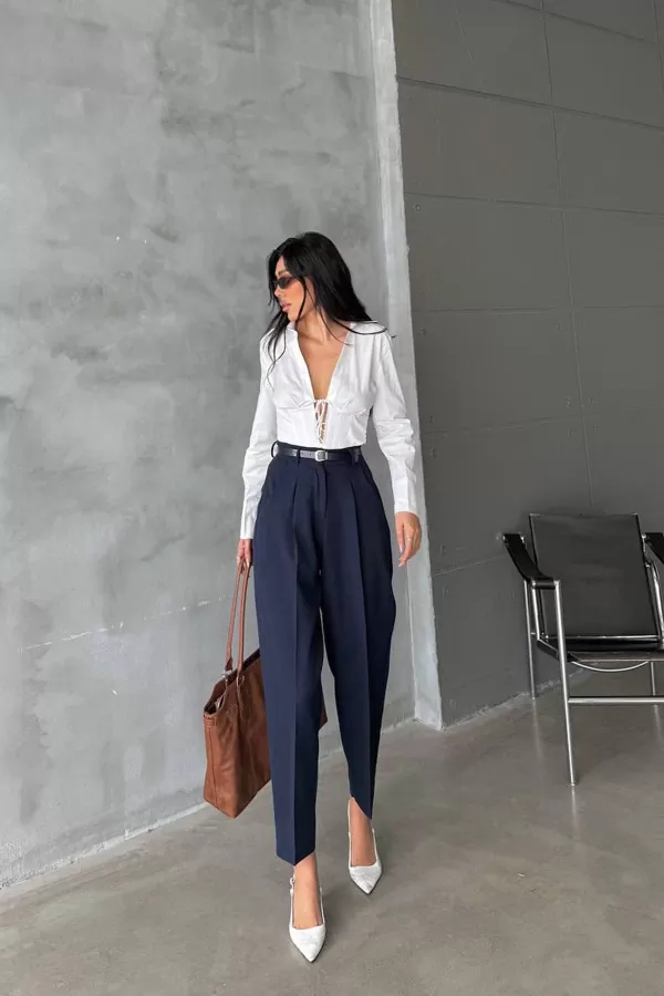 Lacivert Pamuklu Kadın Palazzo Pantolon