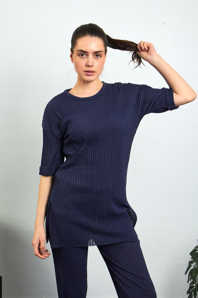 Lacivert Pamuklu Pantolon Tunik İkili Takım