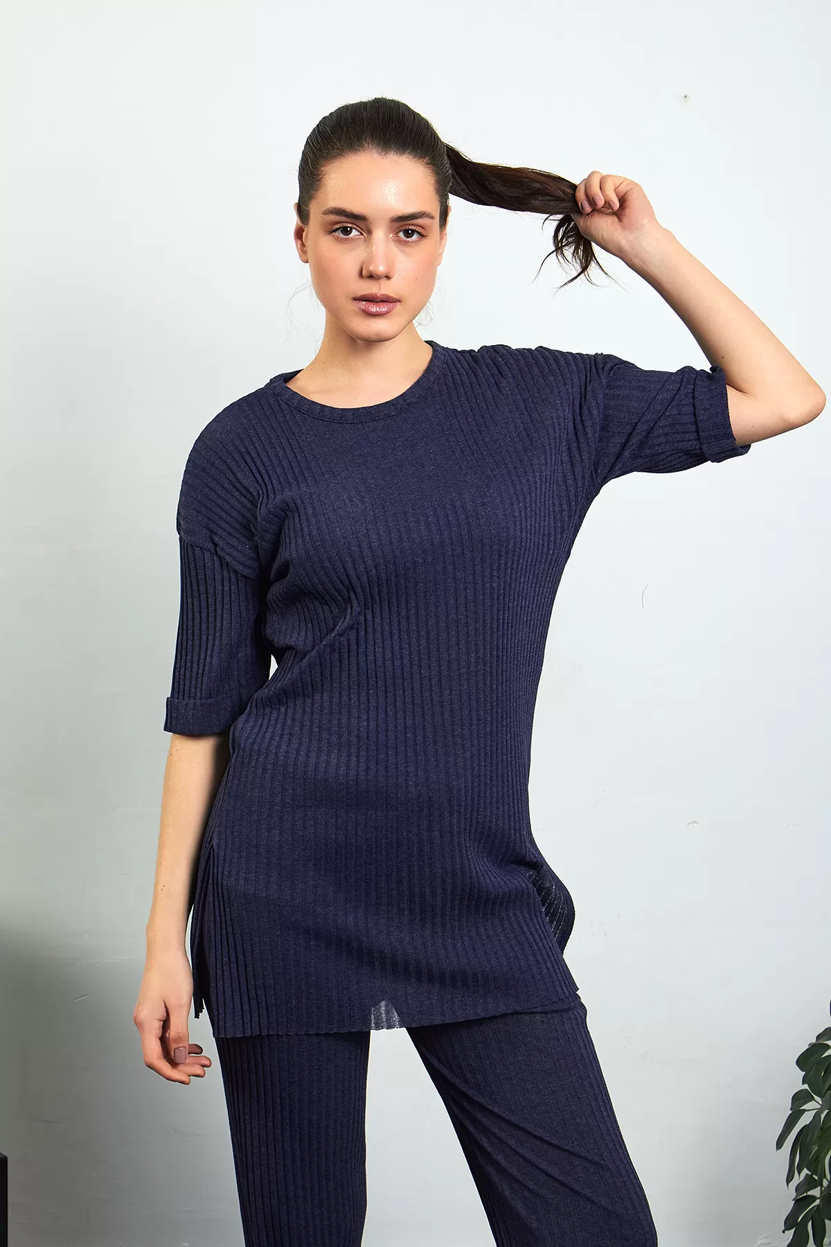 Lacivert Pamuklu Pantolon Tunik İkili Takım