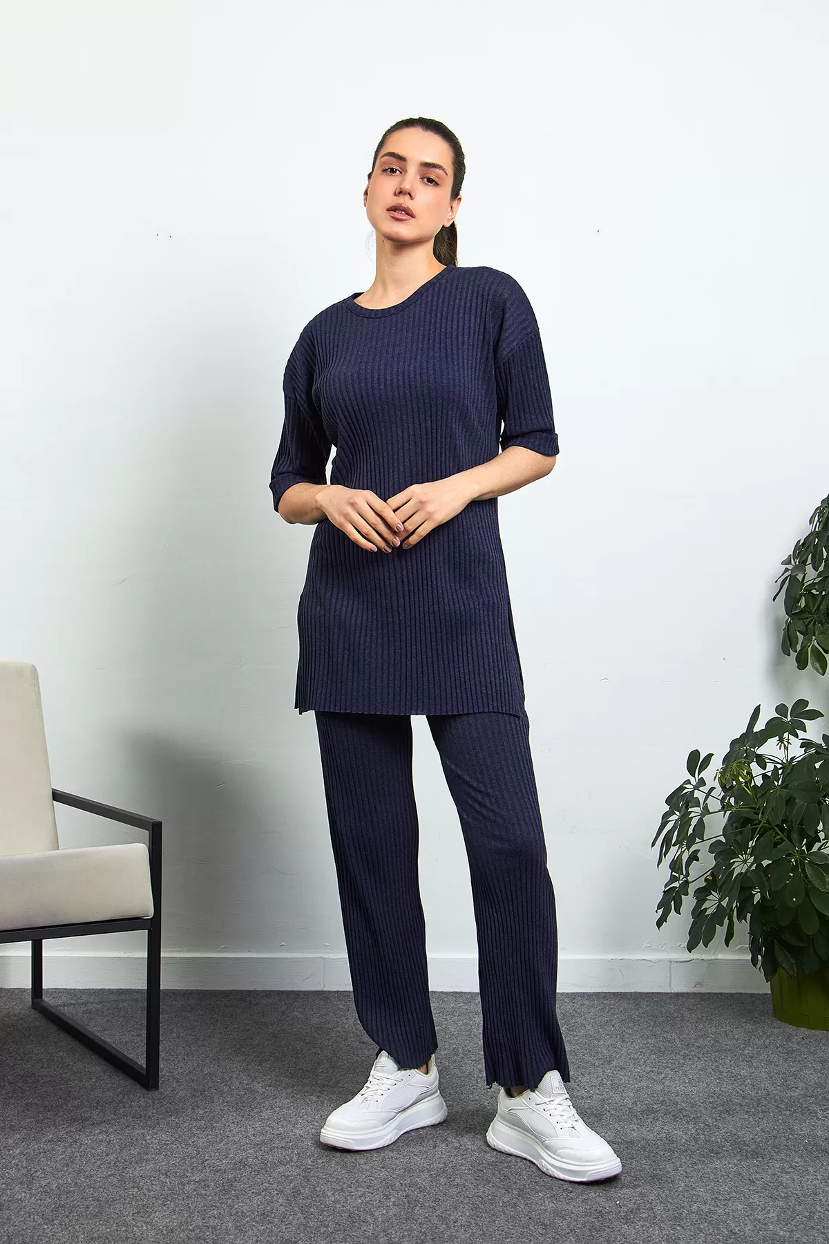 Lacivert Pamuklu Pantolon Tunik İkili Takım