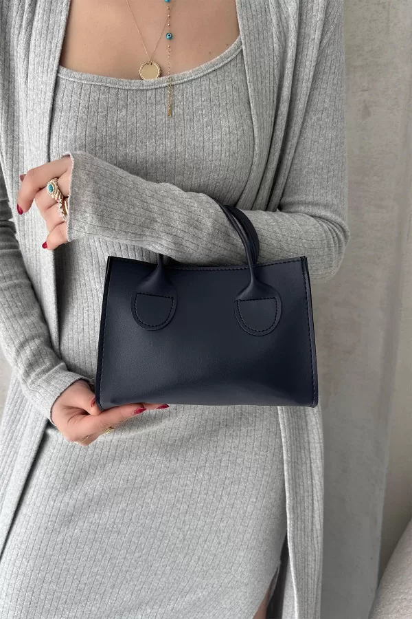 Koyu Lacivert Suni Deri Kadın Omuz Çantası