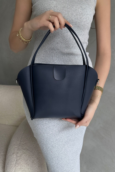 Lacivert Suni Deri Kadın Omuz Çantası