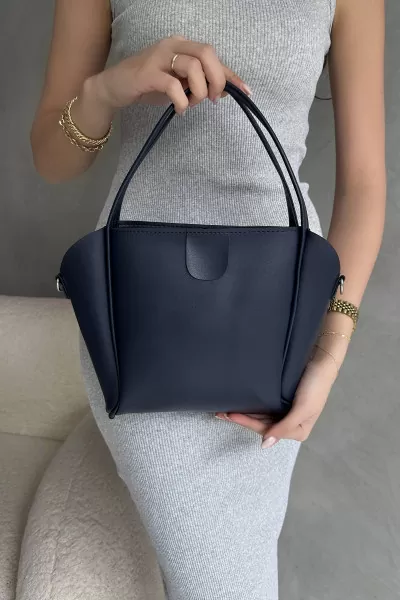 Lacivert Suni Deri Kadın Omuz Çantası